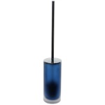 Toilet Brush, Gedy TI33-05, Blue Toilet Brush Holder in Polished Chrome Steel and Glass